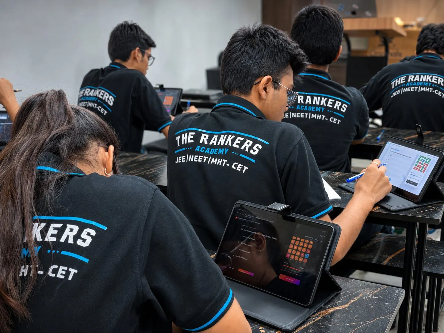 Students focused on Rankers learning tablets