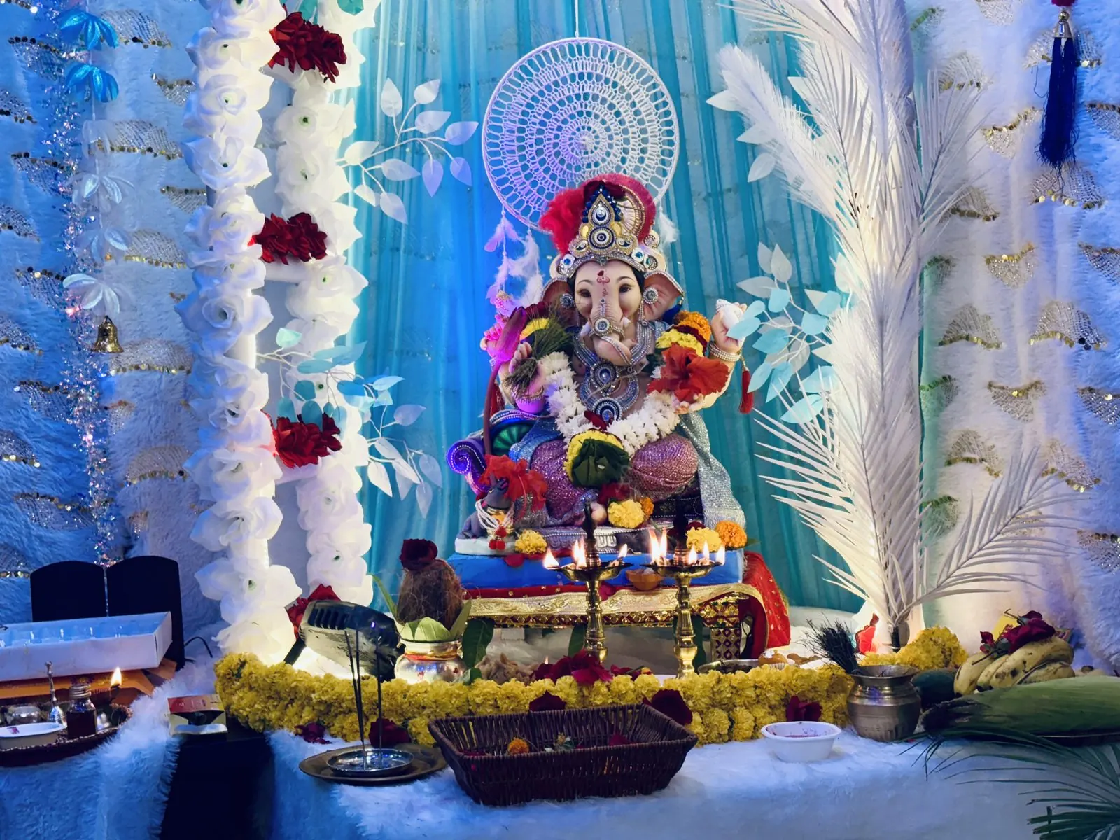 Ganesh idol adorned for the campus festival